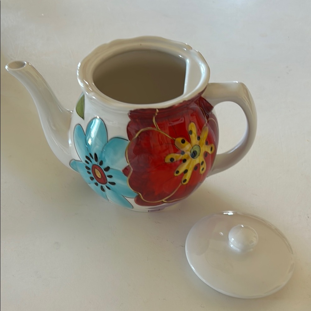 Floral Ceramic Teapot - Red and Blue - Picture 3 of 7